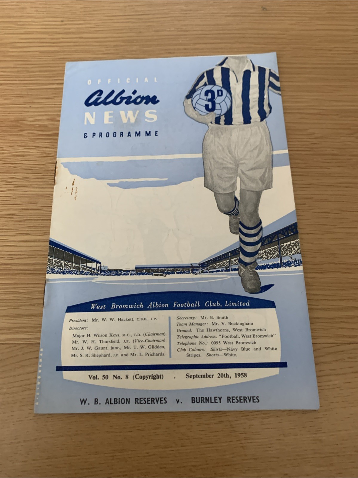 1958 West Bromwich Albion V Burnley Reserves for sale on Ebay