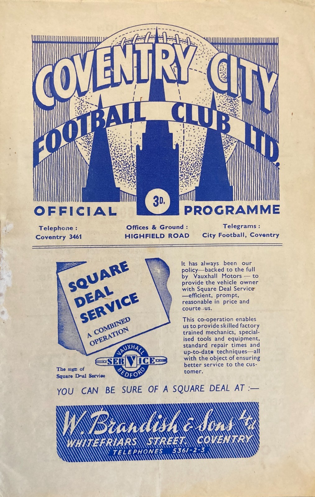 Coventry City v Blackburn Rovers Div 2 1949/50 for sale on Ebay
