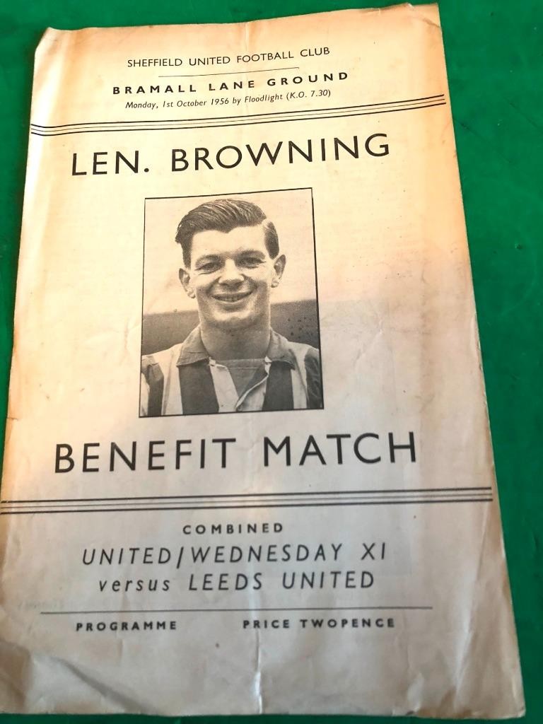 1/10/1956 SHEFFIELD UNITED&WEDNESDAY v LEEDS LEN BROWNING BENEFIT MATCH PROGRAME for sale on Ebay