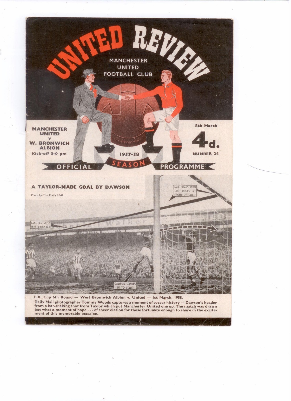 1957/58 MANCHESTER UNITED v WEST BROMWICH ALBION for sale on Ebay