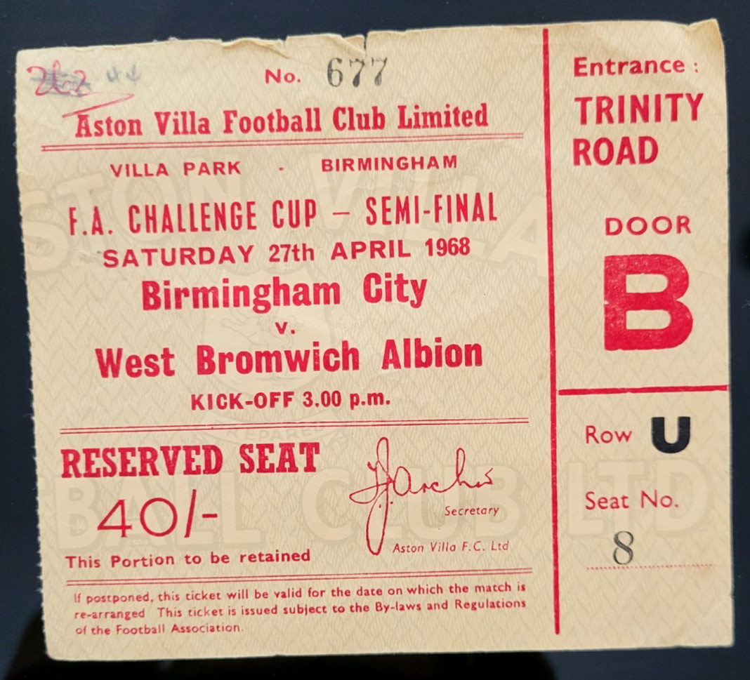 1968 FA CUP SEMI FINAL: Birmingham City v West Bromwich Albion, TICKET! for sale on Ebay
