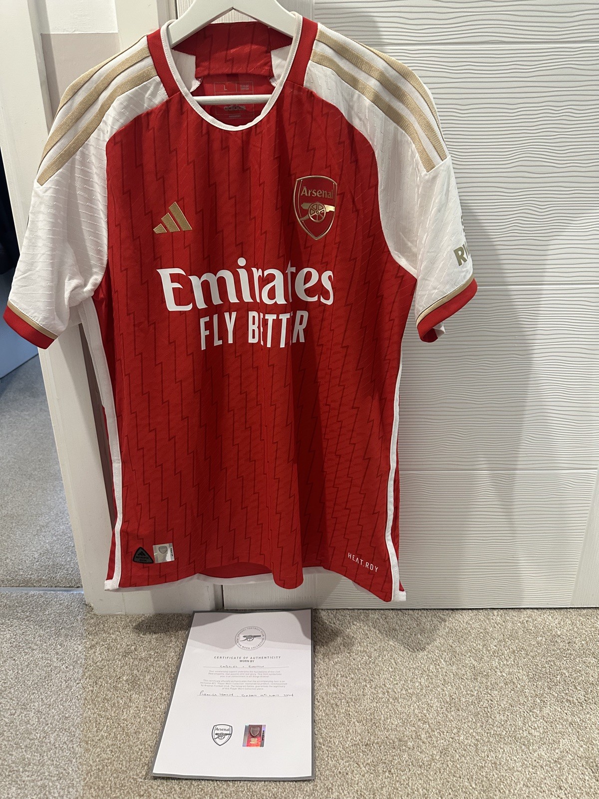 MATCH WORN Gabriel Magalhaes Home Shirt 23/24 Arsenal vs Everton with COA for sale on Ebay