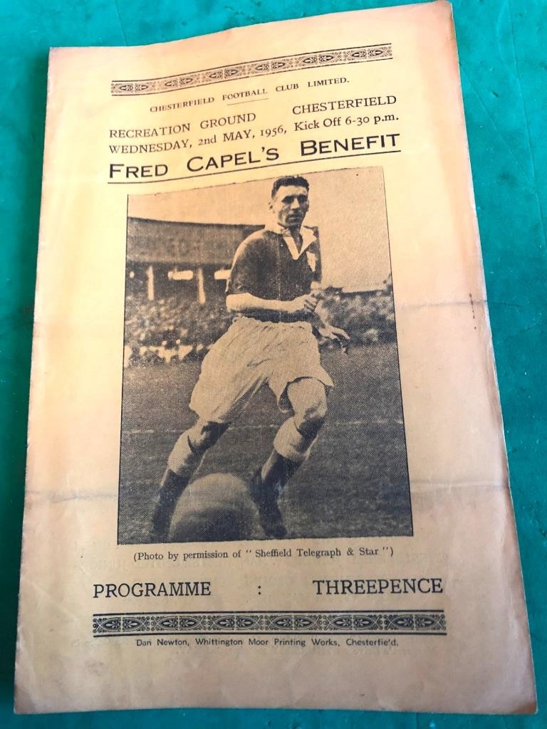 2/5/1956 CHESTERFIELD v SHEFFIELD WEDNESDAY FRED CAPEL'S  BENEFIT MATCH PROGRAME for sale on Ebay