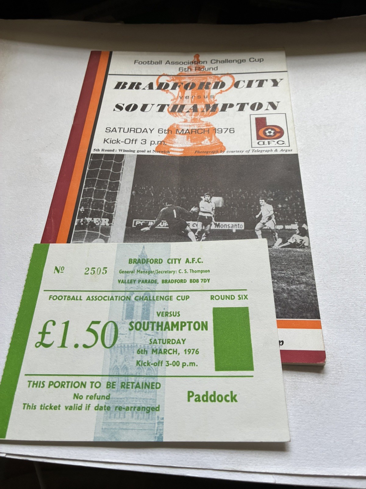 BRADFORD CITY V SOUTHAMPTON (WINNERS) FA CUP 1975-76 6th RD RARE MATCH TICKET for sale on Ebay