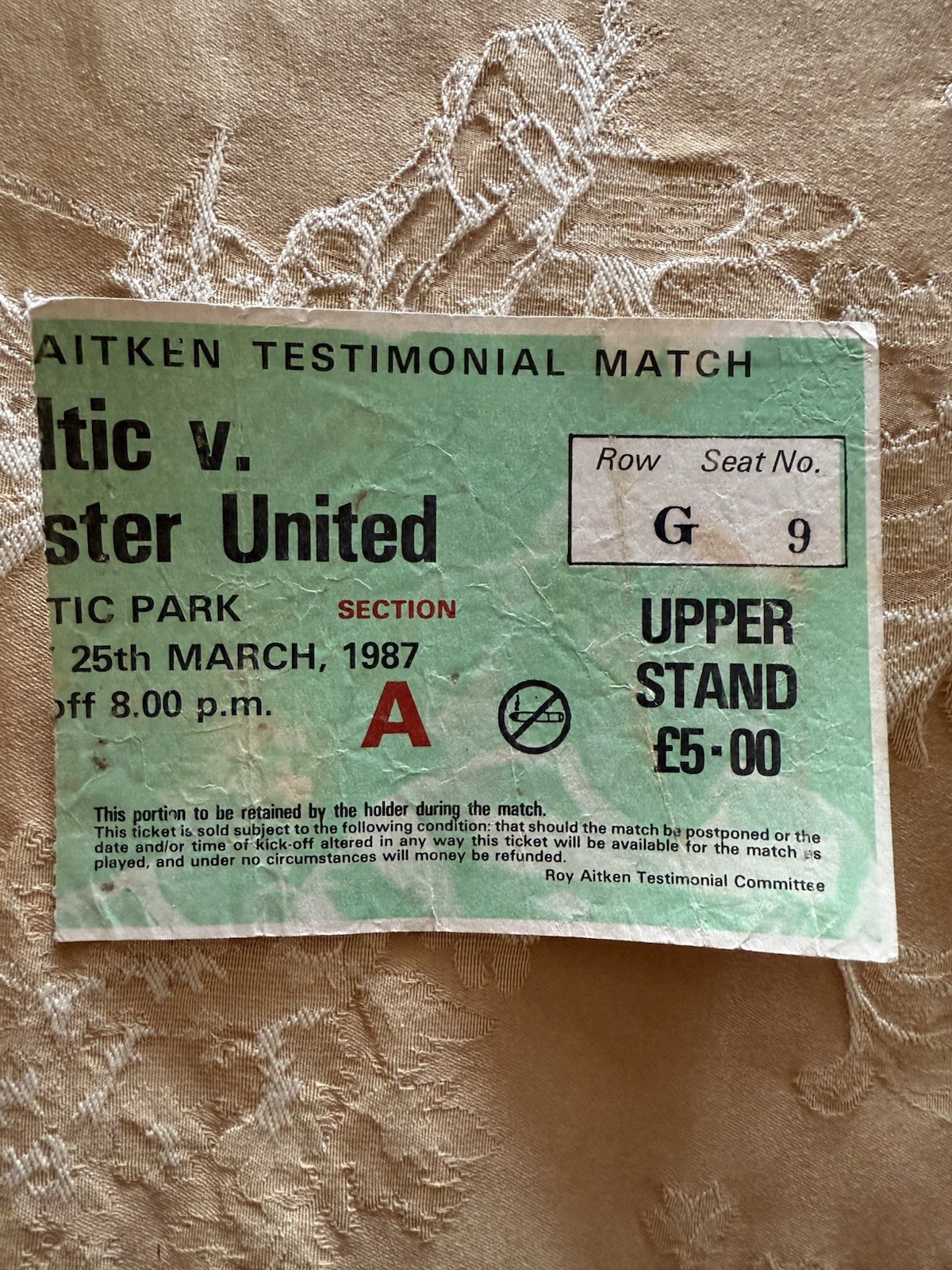 CELTIC V MANCHESTER UNITED TICKET STUB. ROY AITKEN TESTIMONIAL MATCH 25th MAR 87 for sale on Ebay