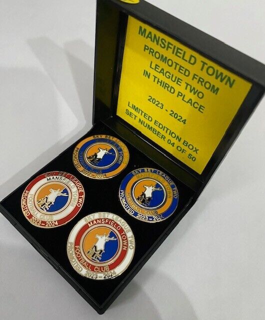 MANSFIELD TOWN FC Badge Football Club LTD E PROMOTION BOX SET STAGS Pin Box Set for sale on Ebay
