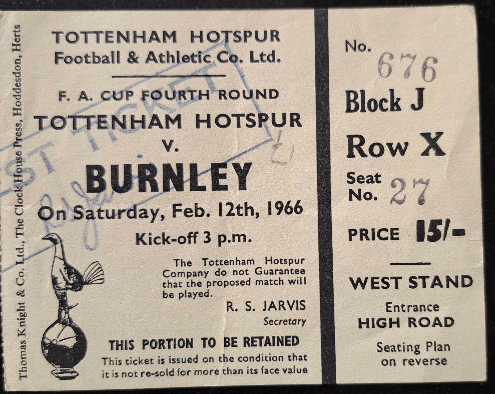 Tottenham / Spurs v Burnley  12 Feb 1966 ticket stub for sale on Ebay
