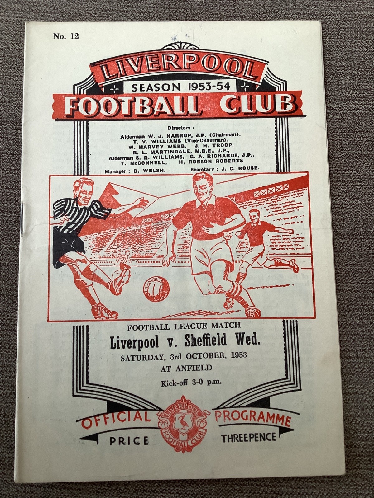 3 October 1953 Liverpool v Sheffield Wednesday for sale on Ebay