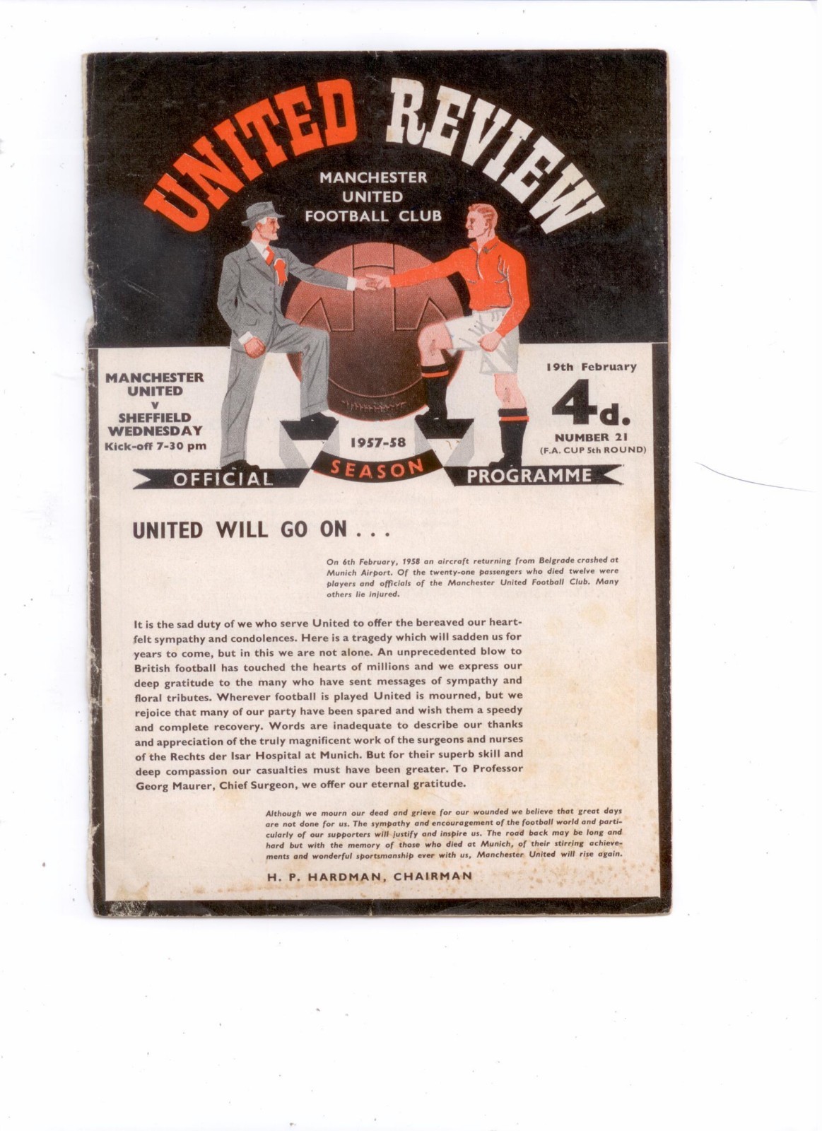 1957/58 MANCHESTER UNITED v SHEFFIELD WEDNESDAY (F A Cup) 1st MATCH AFTER MUNICH for sale on Ebay