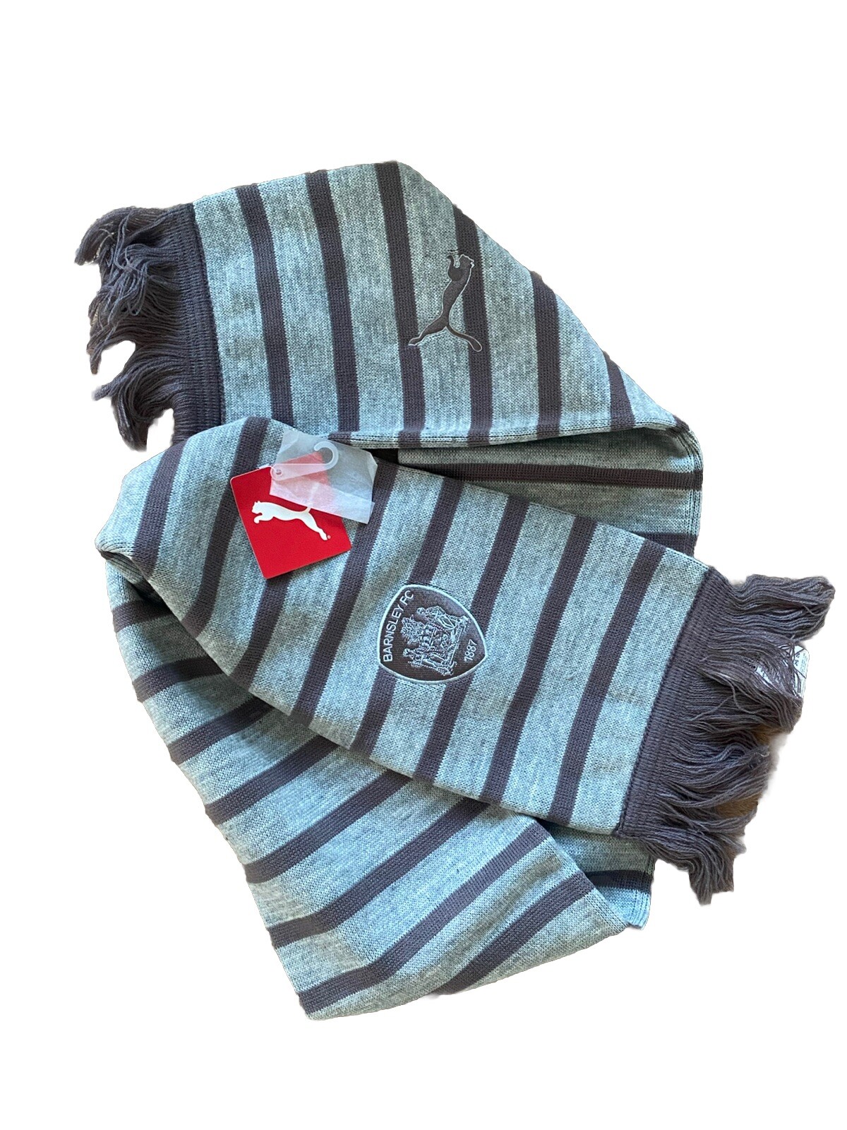 Barnsley Football Club Puma Grey Stripe Knitted Scarf BNWT RRP £15 for sale on Ebay