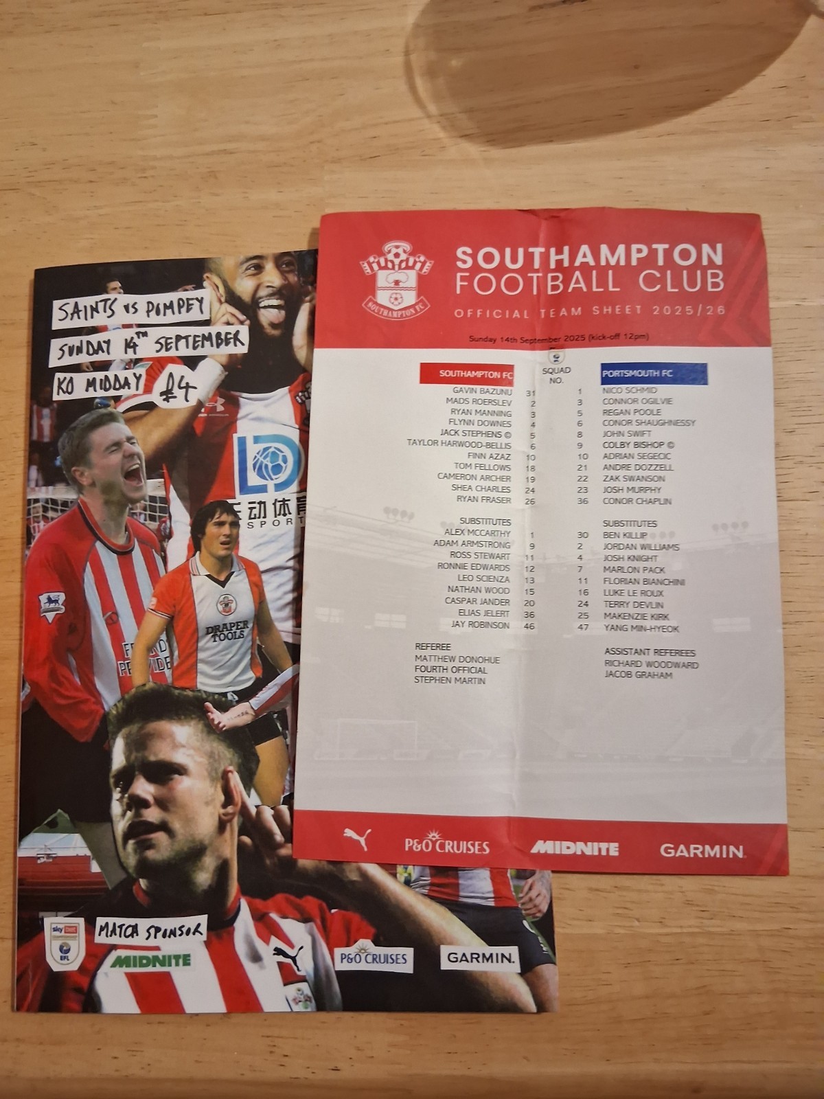 Southampton v Portsmouth Programme and teamsheet 14/9/25 for sale on Ebay