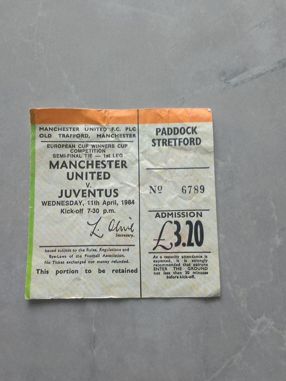 Manchester United v Juventus Cup Winners Cup S/F Ticket Stub April 1984 for sale on Ebay