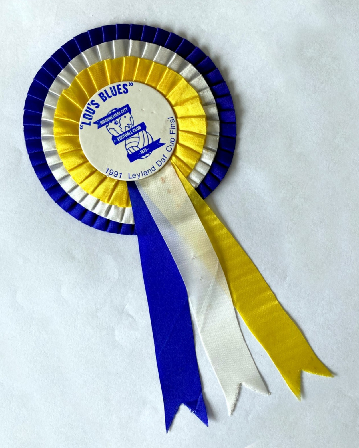 1991 BIRMINGHAM CITY (Winners) Leyland Daf Cup Final ROSETTE_FREE POSTAGE (UK) for sale on Ebay