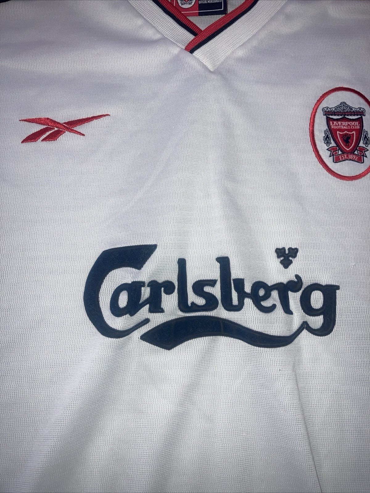 Liverpool FC 1998/99 Away Shirt 42/44 Reebok White Red Short Sleeves for sale on Ebay