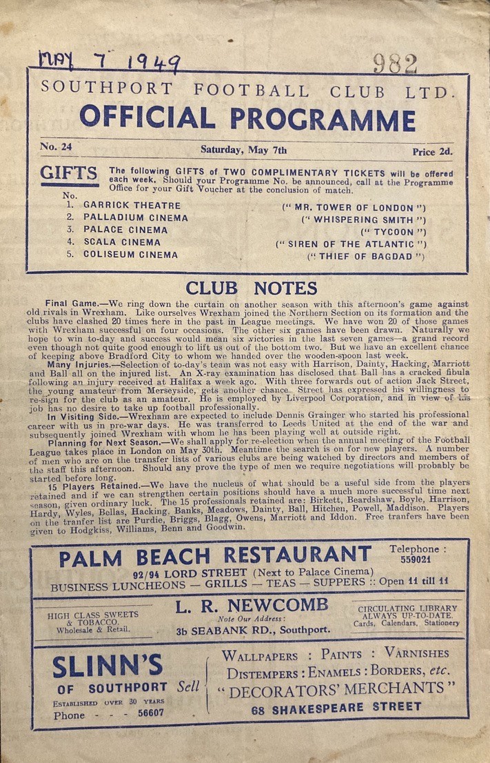 Southport v Wrexham Div 3 (N) 1948/49 for sale on Ebay
