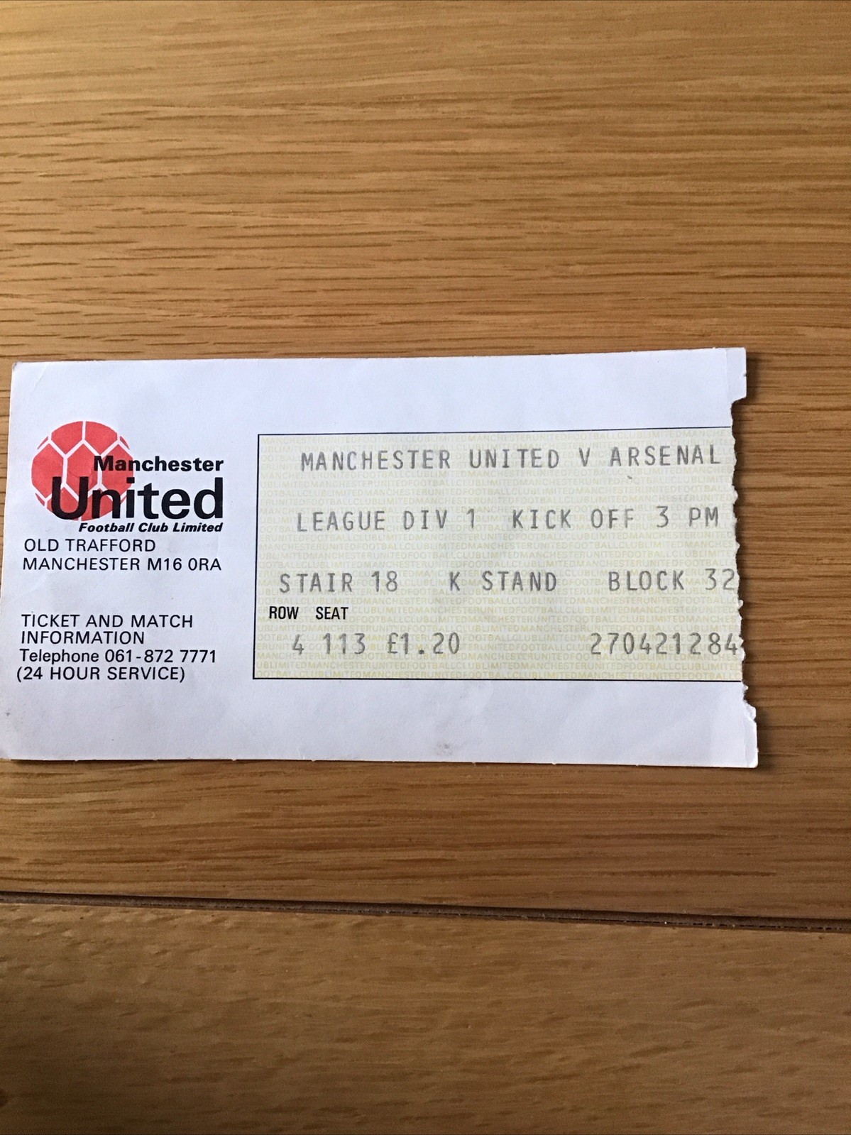 Manchester United v Arsenal 76/77 Ticket Stub for sale on Ebay