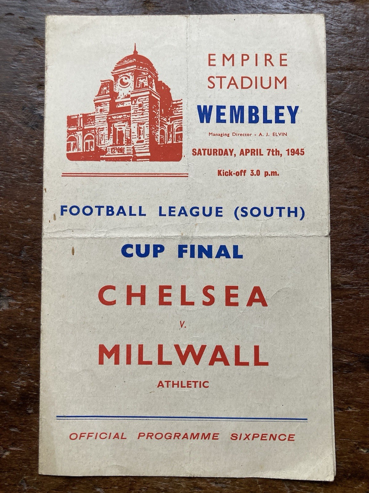 WW2 1945 Chelsea v Millwall Football League South Cup Final Wembley Programme. for sale on Ebay