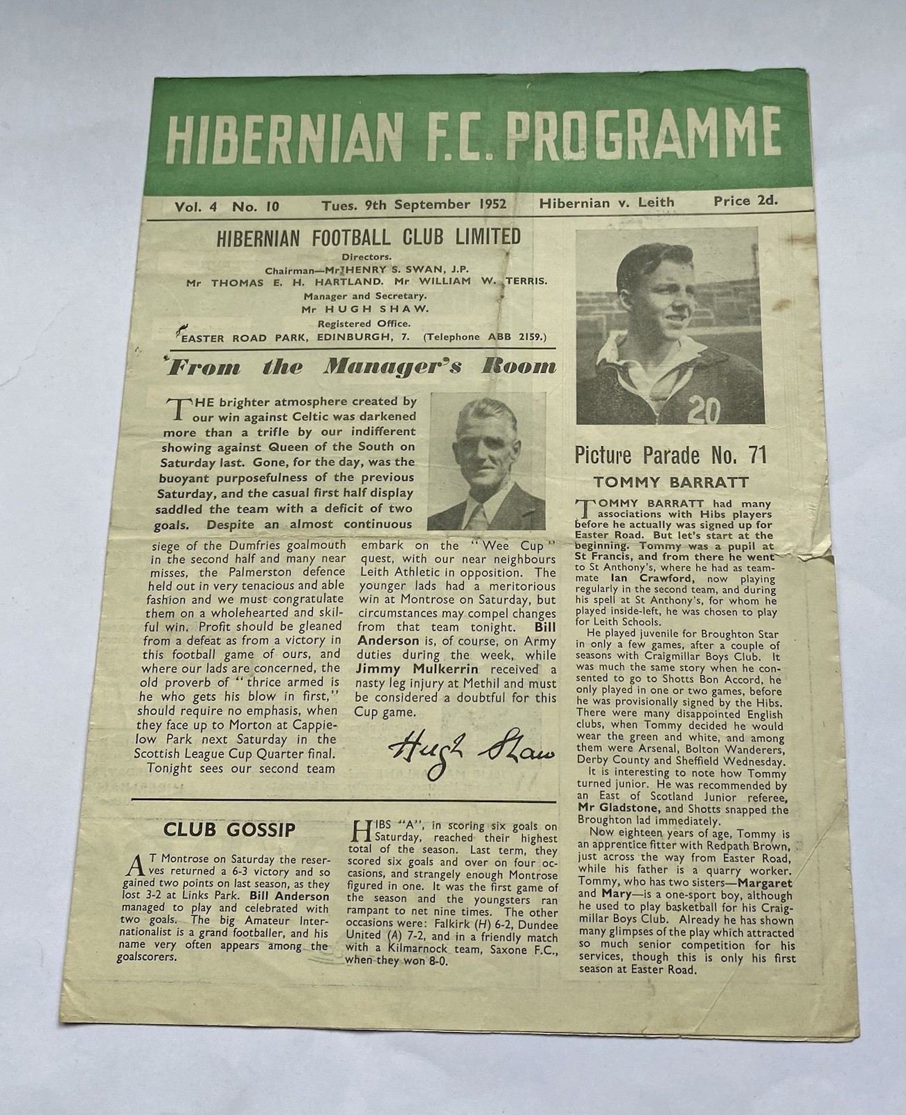 Hibs v Leith Athletic 9/9/1952 XI Cup for sale on Ebay