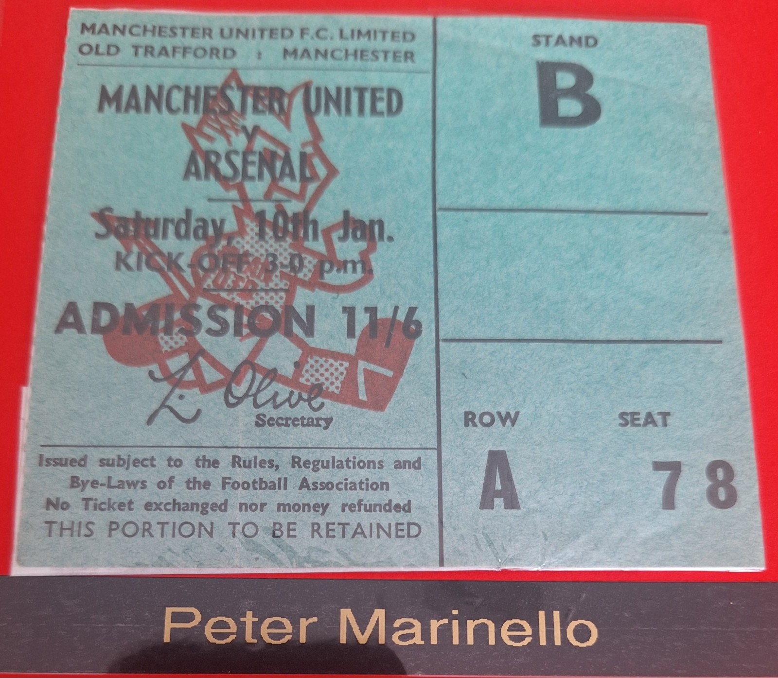 Manchester United v Arsenal Div 1 - 10 January 1970 Ticket Peter Marinello Debut for sale on Ebay