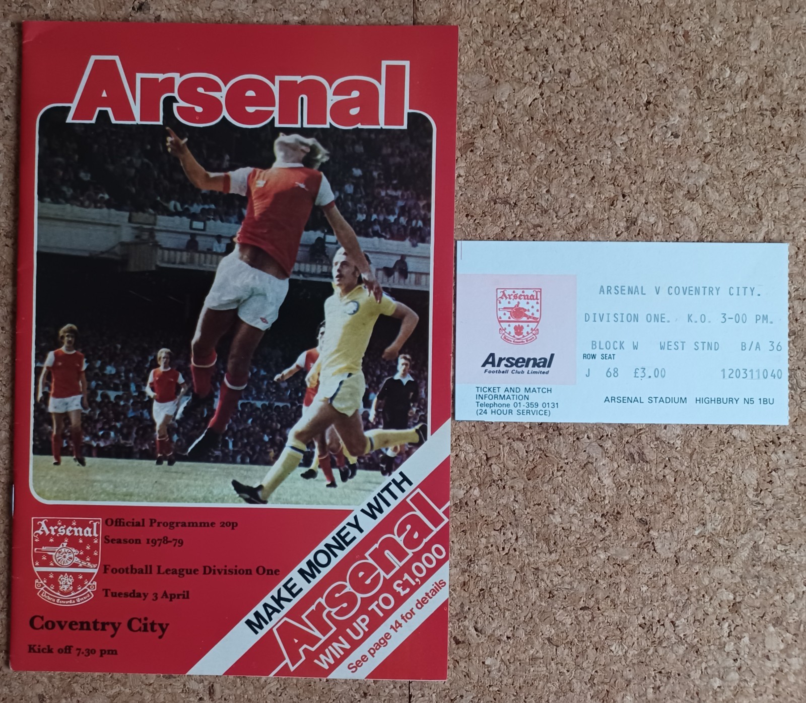 1978/79  ARSENAL v COVENTRY CITY  LEAGUE DIVISON 1 + TICKET  03/04/1979 for sale on Ebay