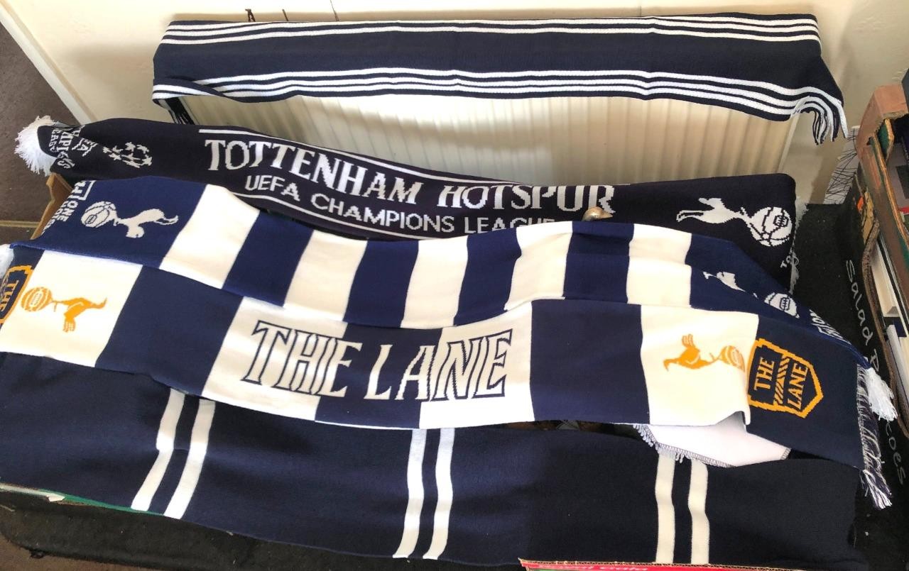 5 qty OFFICIAL MERCHANDISE TOTTENHAM HOTSPUR SCARFS inc. CHAMP. LEAGUE EXCELLENT for sale on Ebay