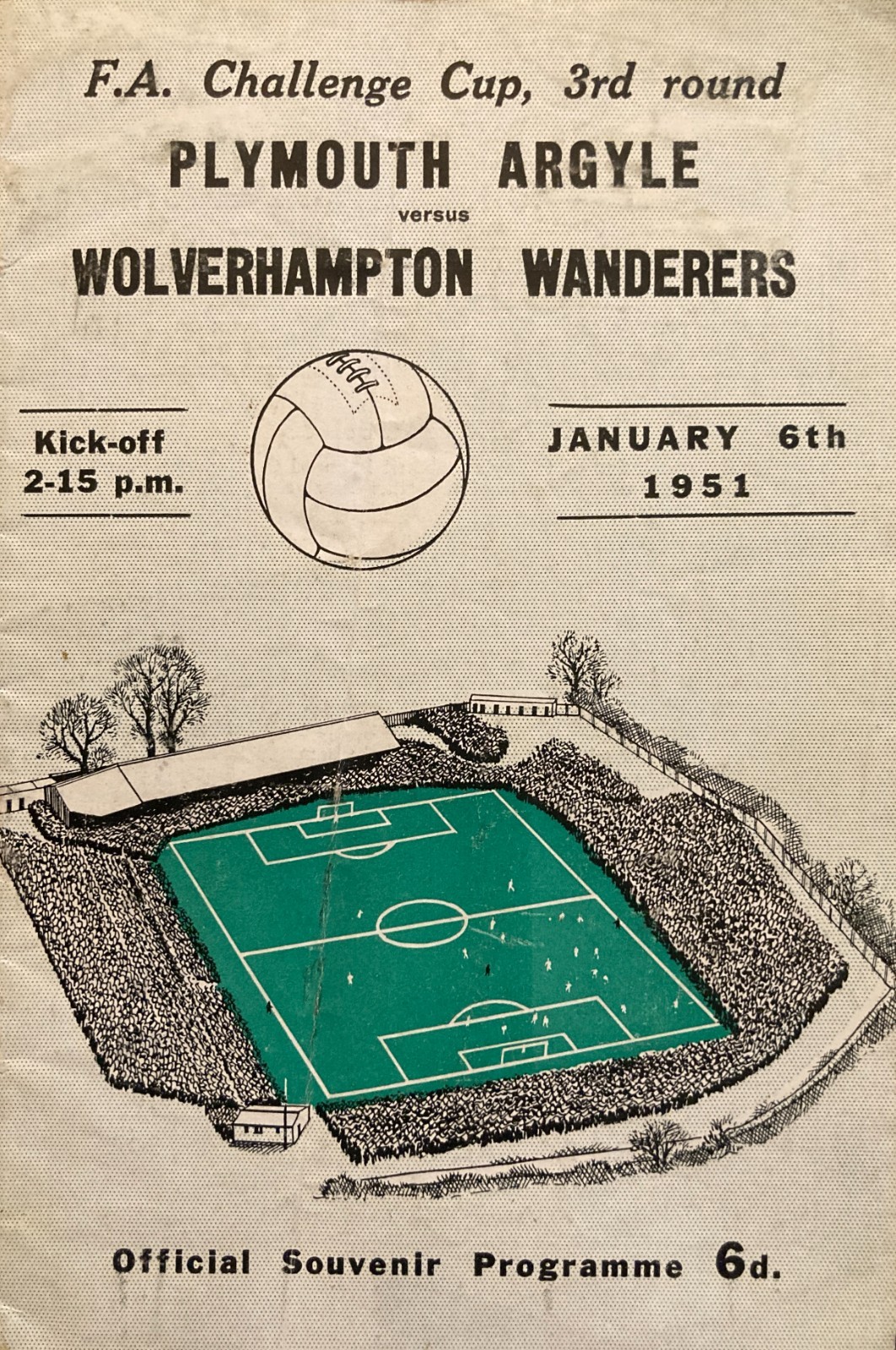 Plymouth Argyle v Wolverhampton Wanderers F A Cup 3rd round 1950/51 for sale on Ebay