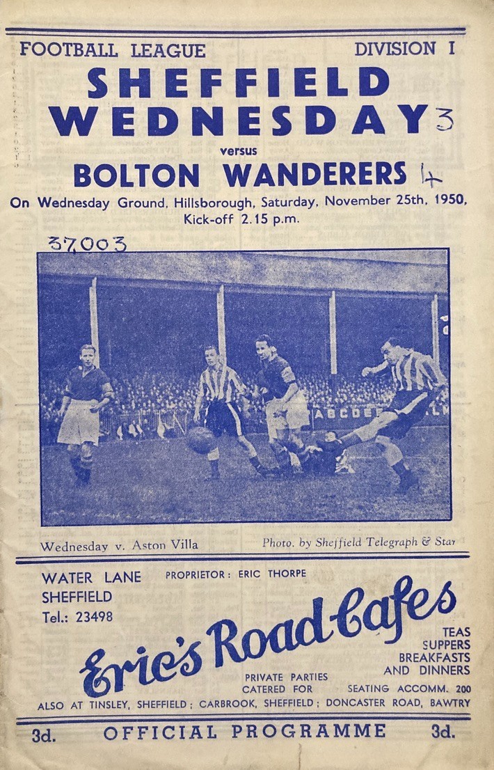 Sheffield Wednesday v Bolton Wanderers Div 1 1950/51 for sale on Ebay