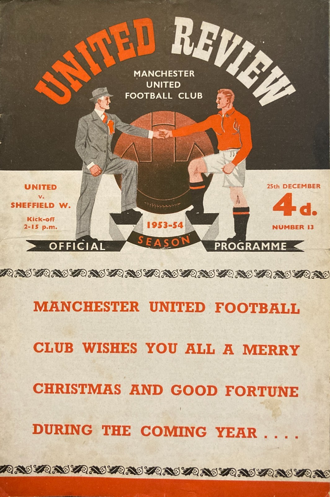 Manchester United v Sheffield Wednesday Div 1 1953/54 for sale on Ebay