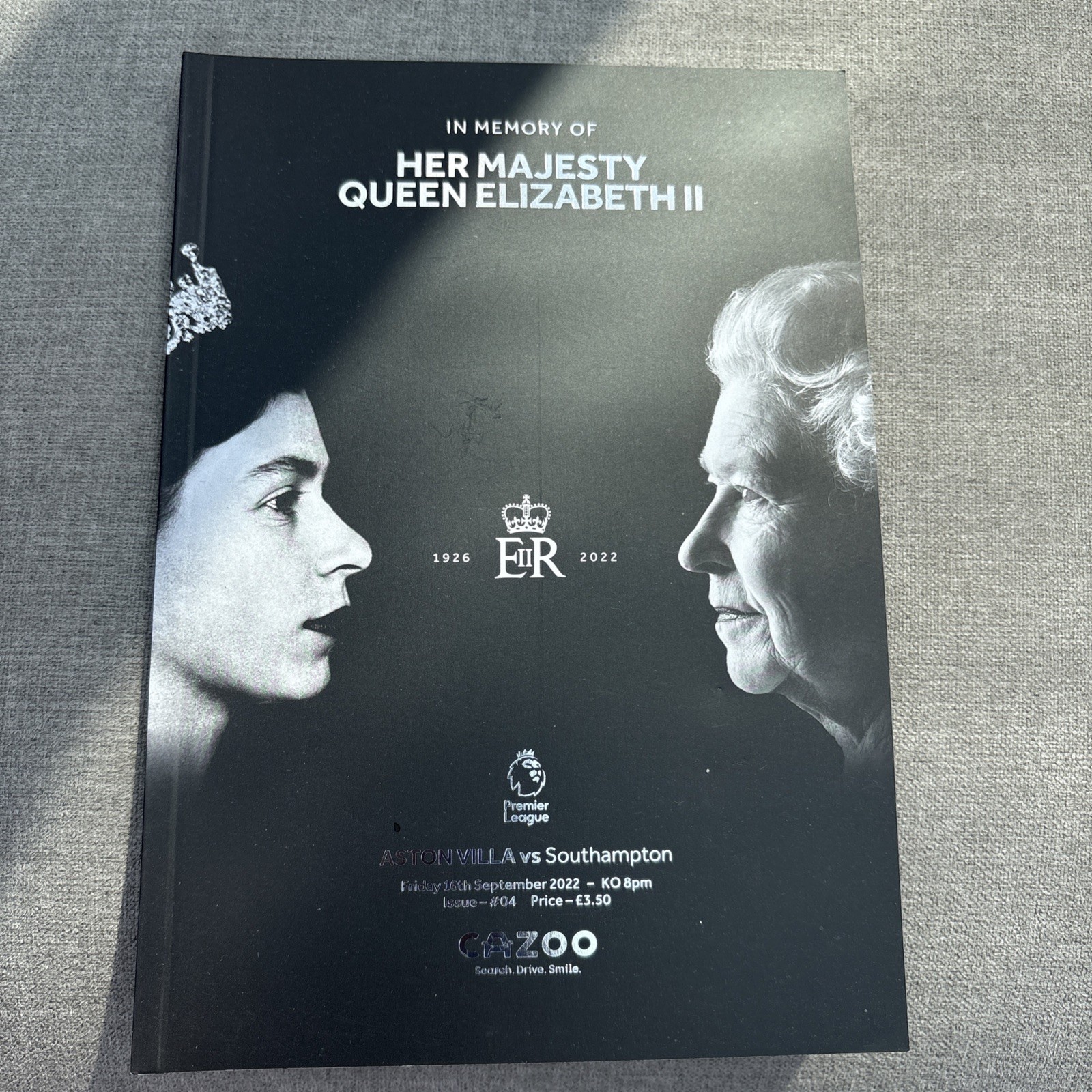 ASTON VILLA PROGRAMME V SOUTHAMPTON 16/09/22 IN MEMORY Queen Elizabeth II  for sale on Ebay