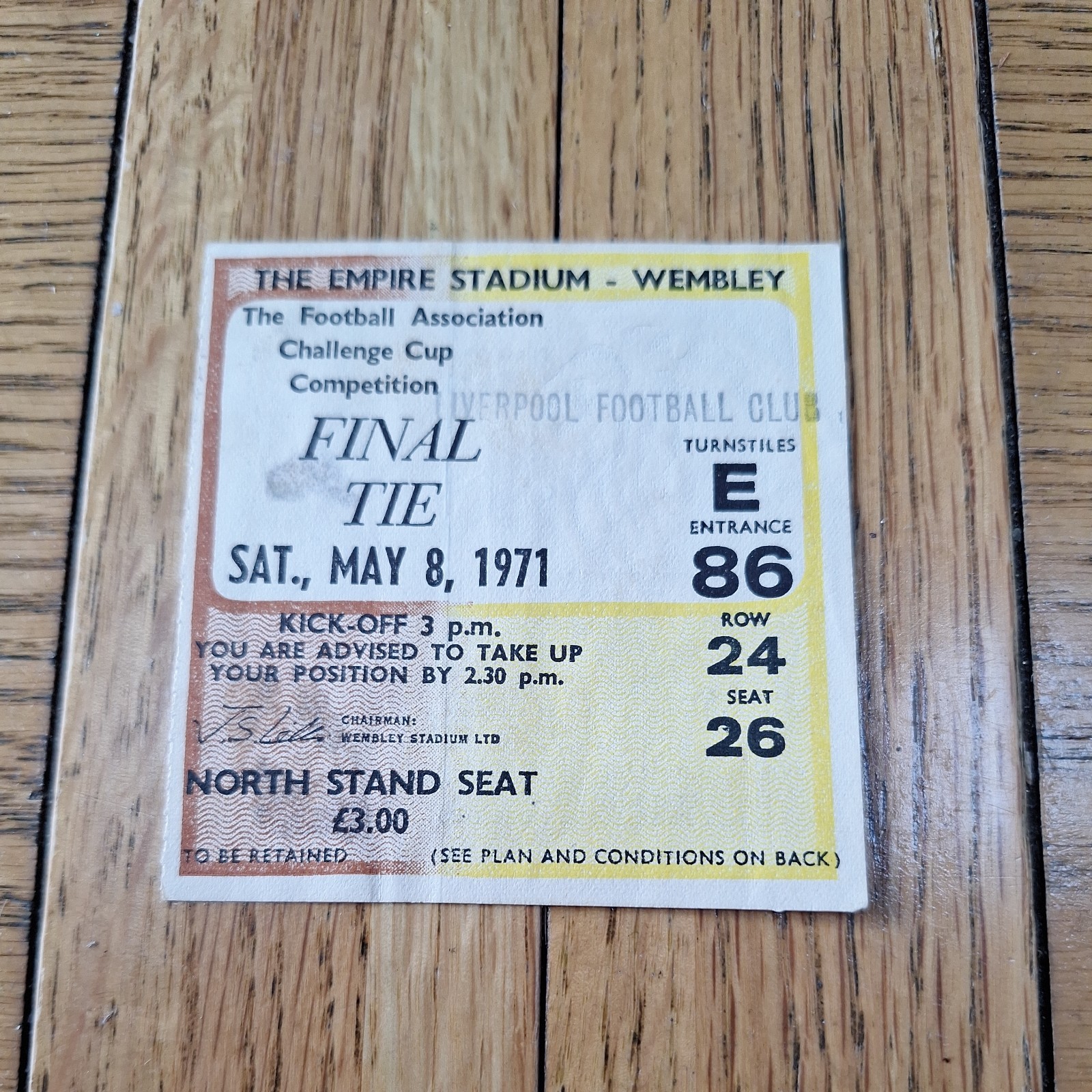 Liverpool v Arsenal FA Cup Final 1971 ticket stub for sale on Ebay