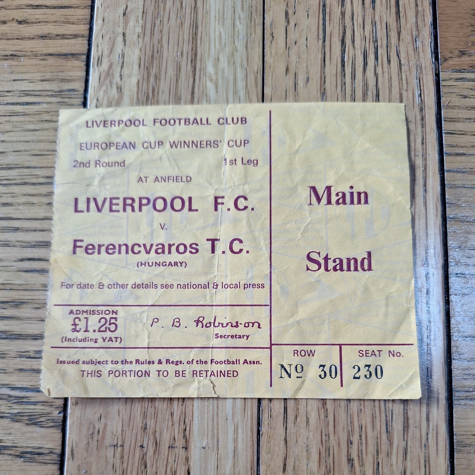 Liverpool v Ferencvaros 1974 Cup Winners Cup ticket stub  for sale on Ebay