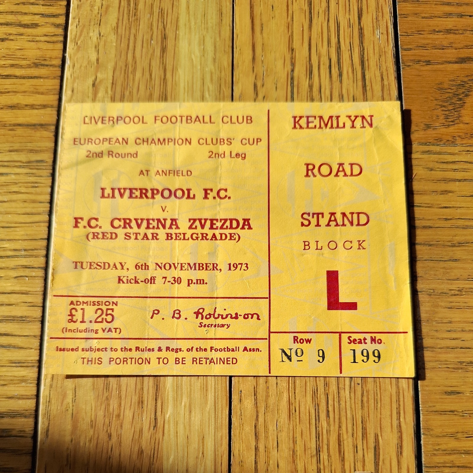 Liverpool v Red Star Belgrade  1973 European Cup ticket stub  for sale on Ebay