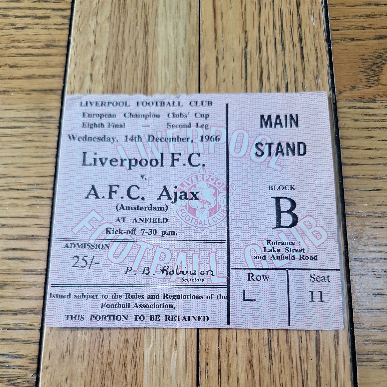 Liverpool v Ajax 1966 European Cup ticket stub  for sale on Ebay