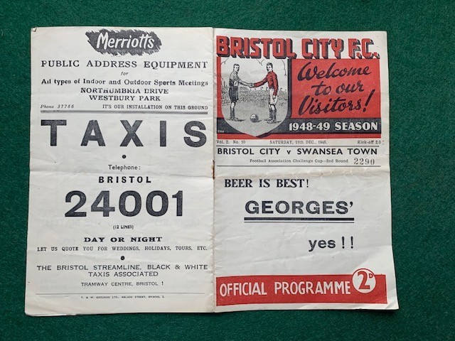 ANTIQUE FOOTBALL Bristol City v Swansea Town Saturday 11th December 1948 for sale on Ebay