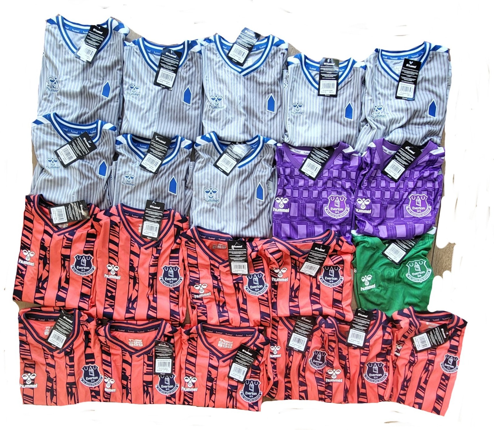 EVERTON Football Shirt JOB LOT X 21 Kids Boys Infants Bundle HUMMEL for sale on Ebay