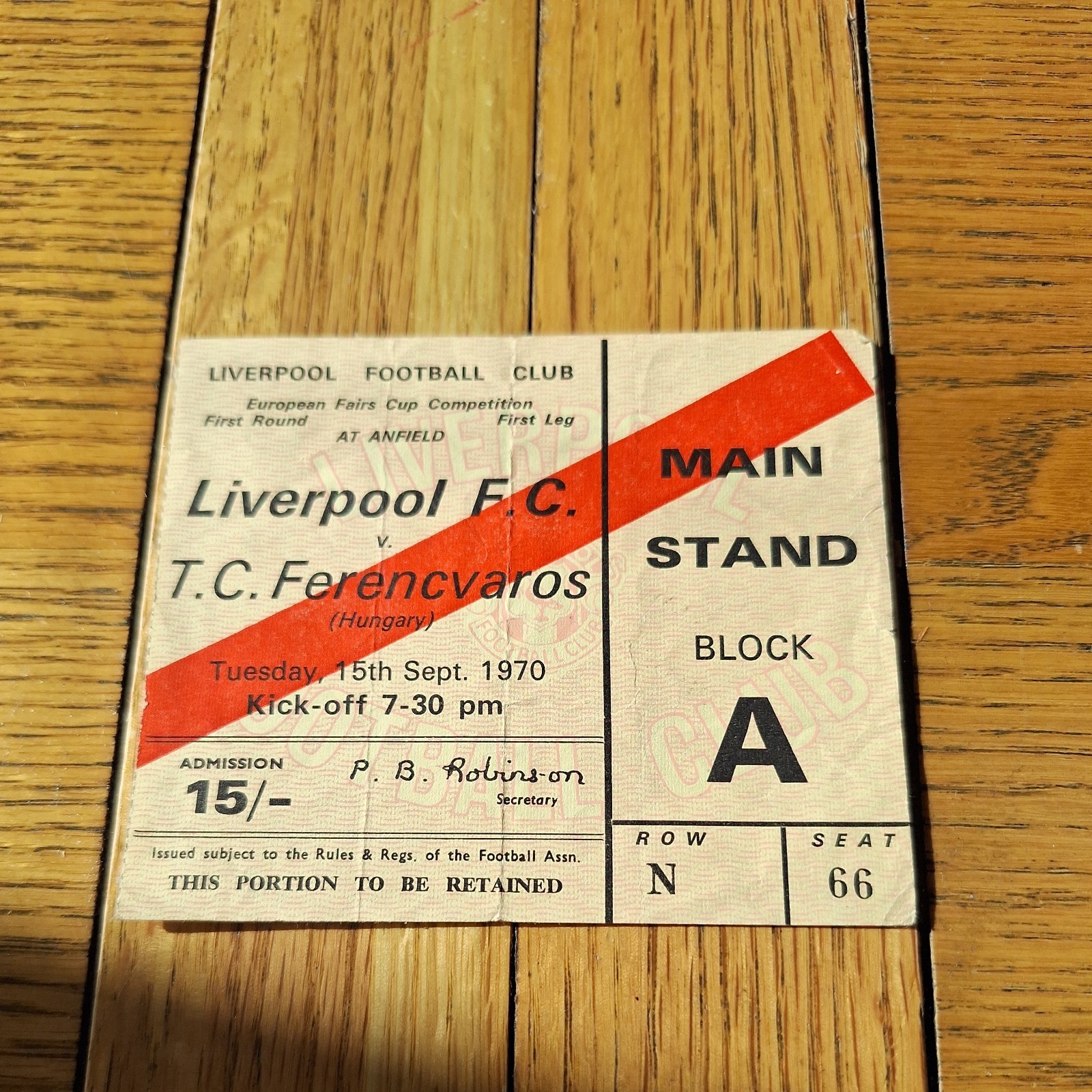 Liverpool v Ferencvaros 1970 Fairs Cup ticket stub  for sale on Ebay