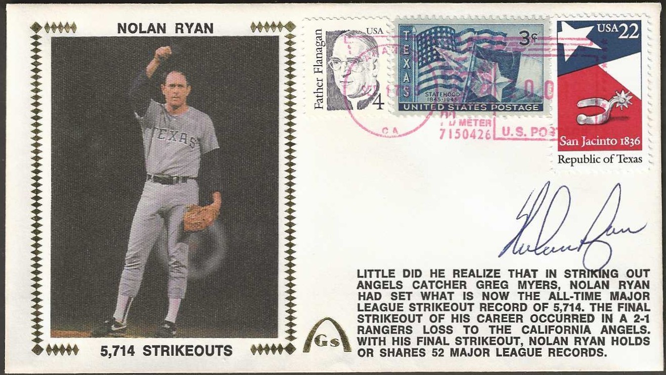 Nolan Ryan Signed 5,714 Career Strikeouts Gateway Stamp Cachet Texas Rangers for sale on Ebay