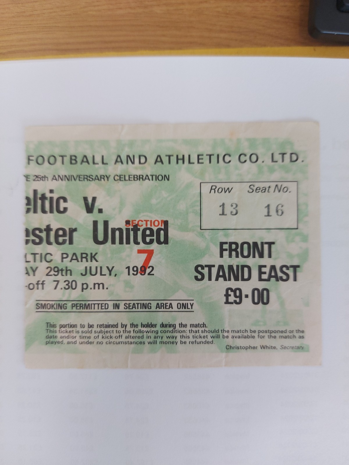 TICKET STUB CELTIC v MANCHESTER UNITED 1992 for sale on Ebay