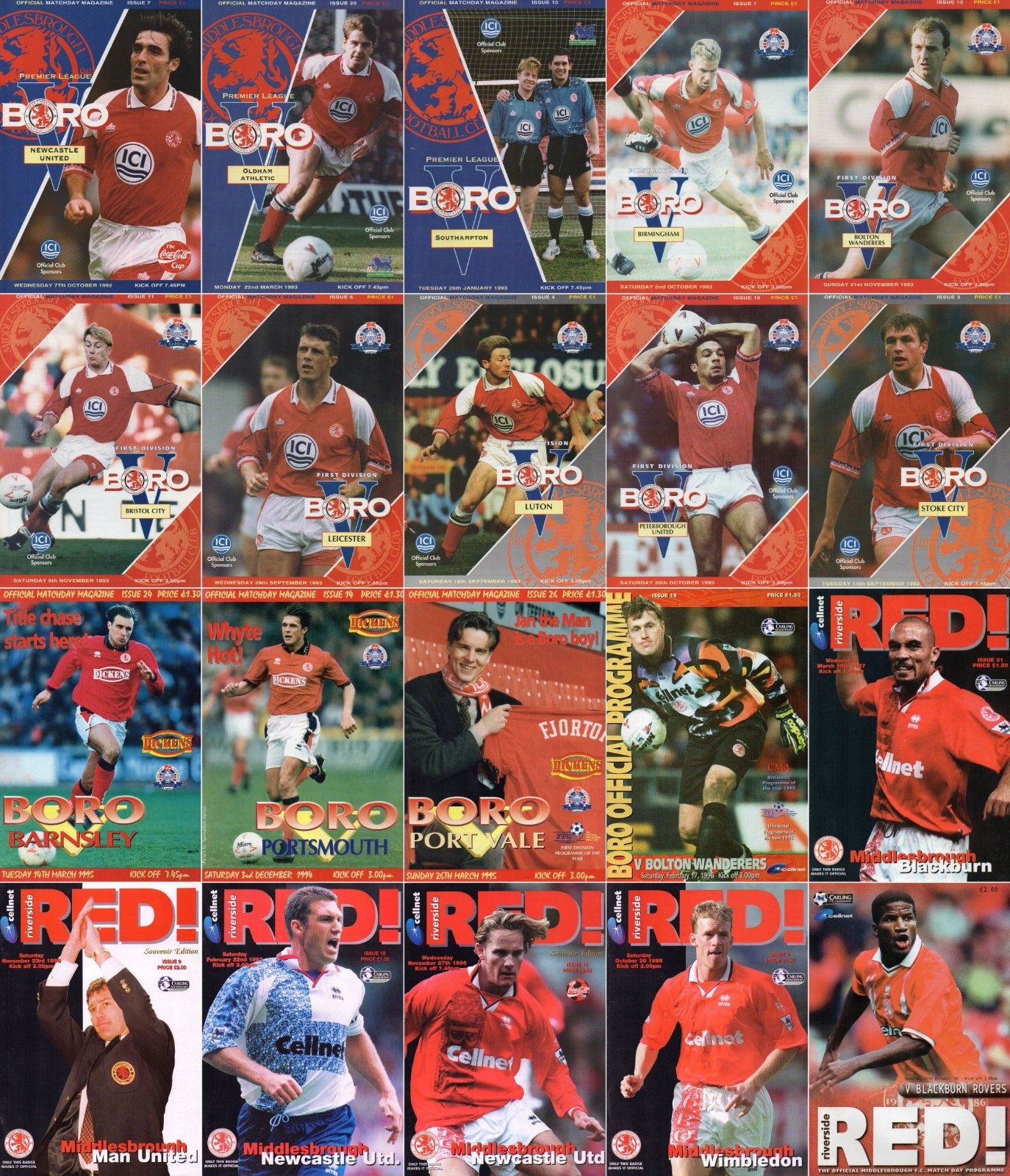 20 x 1990's MIDDLESBROUGH FC HOME PROGRAMMES - All Different and Listed for sale on Ebay