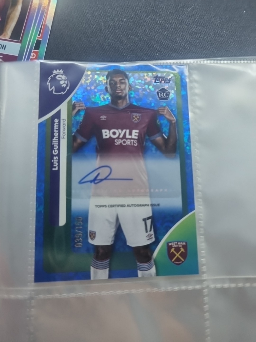 Topps 2026 Premier League Luis Guilherme Autograph Rookie Card West Ham 039/150 for sale on Ebay
