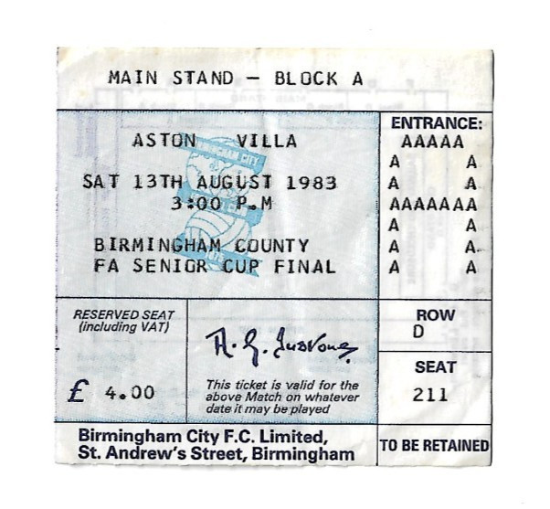 Birmingham City v Aston Villa 1983/84 B'ham Senior Cup Final TICKET for sale on Ebay