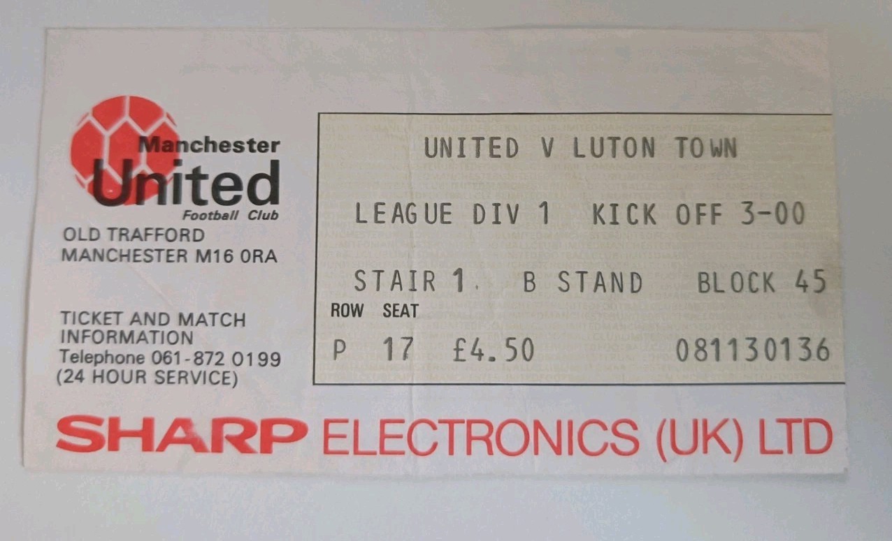 TICKET COLLECTORS: MANCHESTER UNITED - LUTON TOWN LEAGUE DIV 1 for sale on Ebay