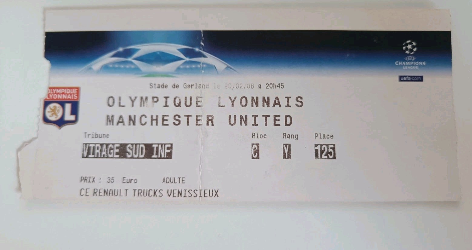 TICKET COLLECTORS: LYON  - MANCHESTER UNITED EUROPEAN CUP 2008 for sale on Ebay