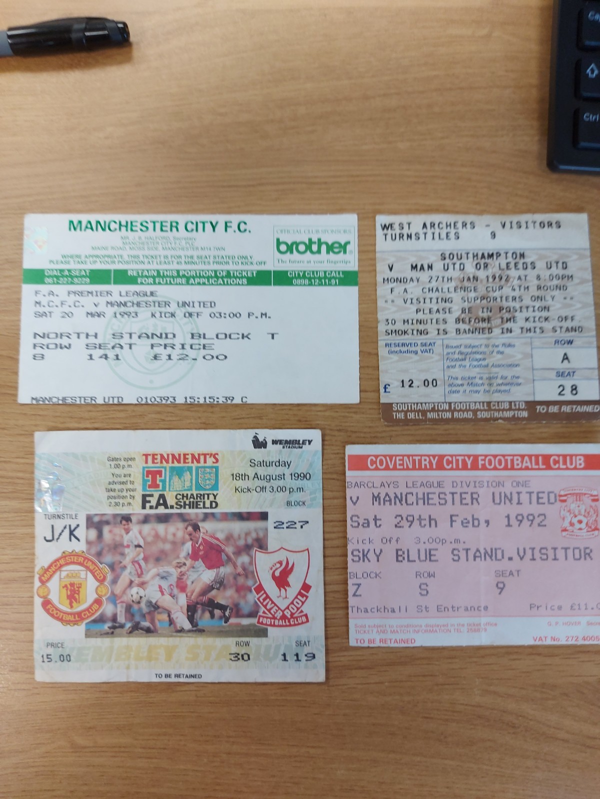 4 MANCHESTER UNITED AWAY STUBS EARLY 1990'S for sale on Ebay