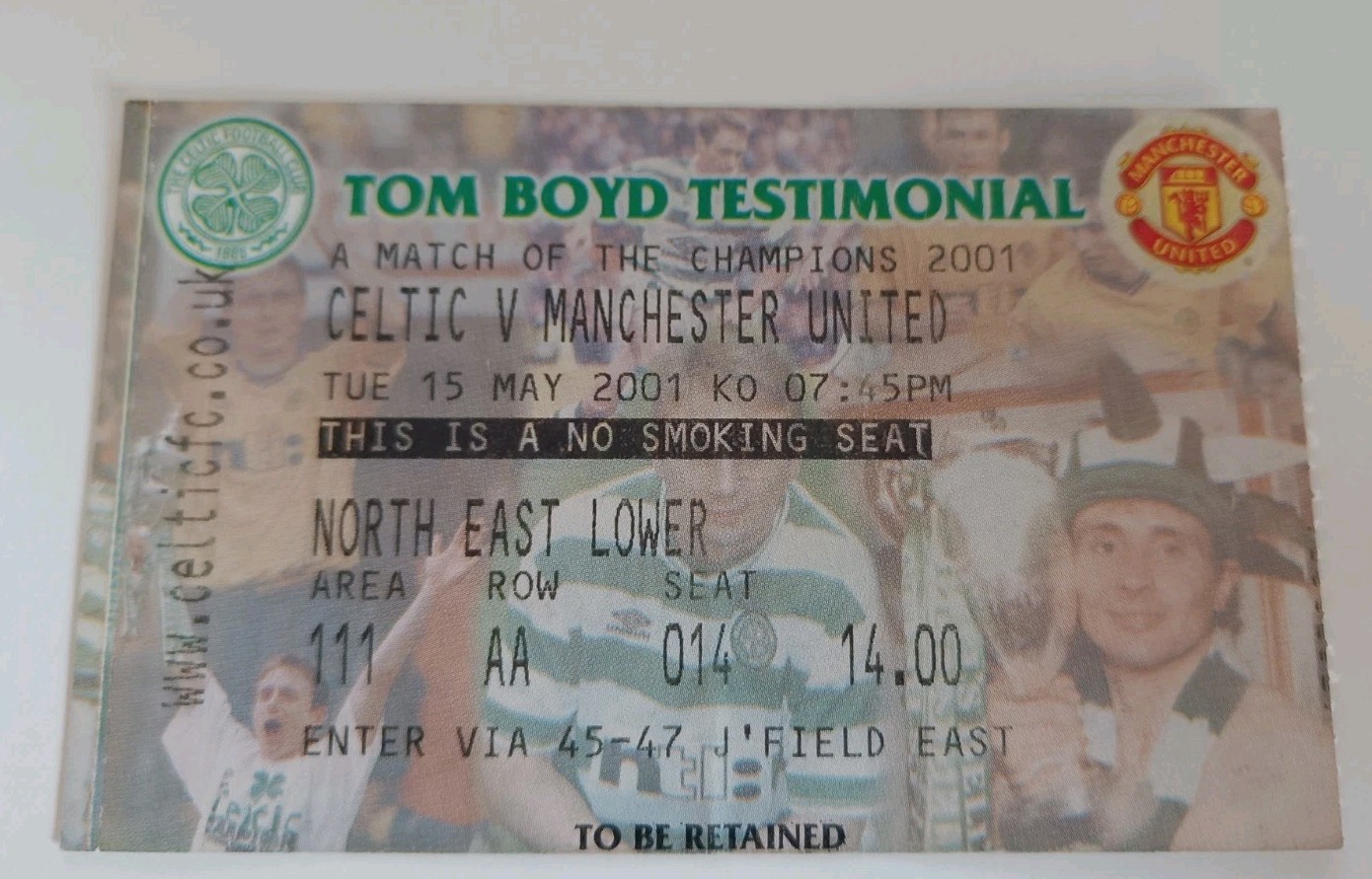 TICKET COLLECTORS: CELTIC - MANCHESTER UNITED  TOM BOYD TESTIMONIAL 2001 for sale on Ebay