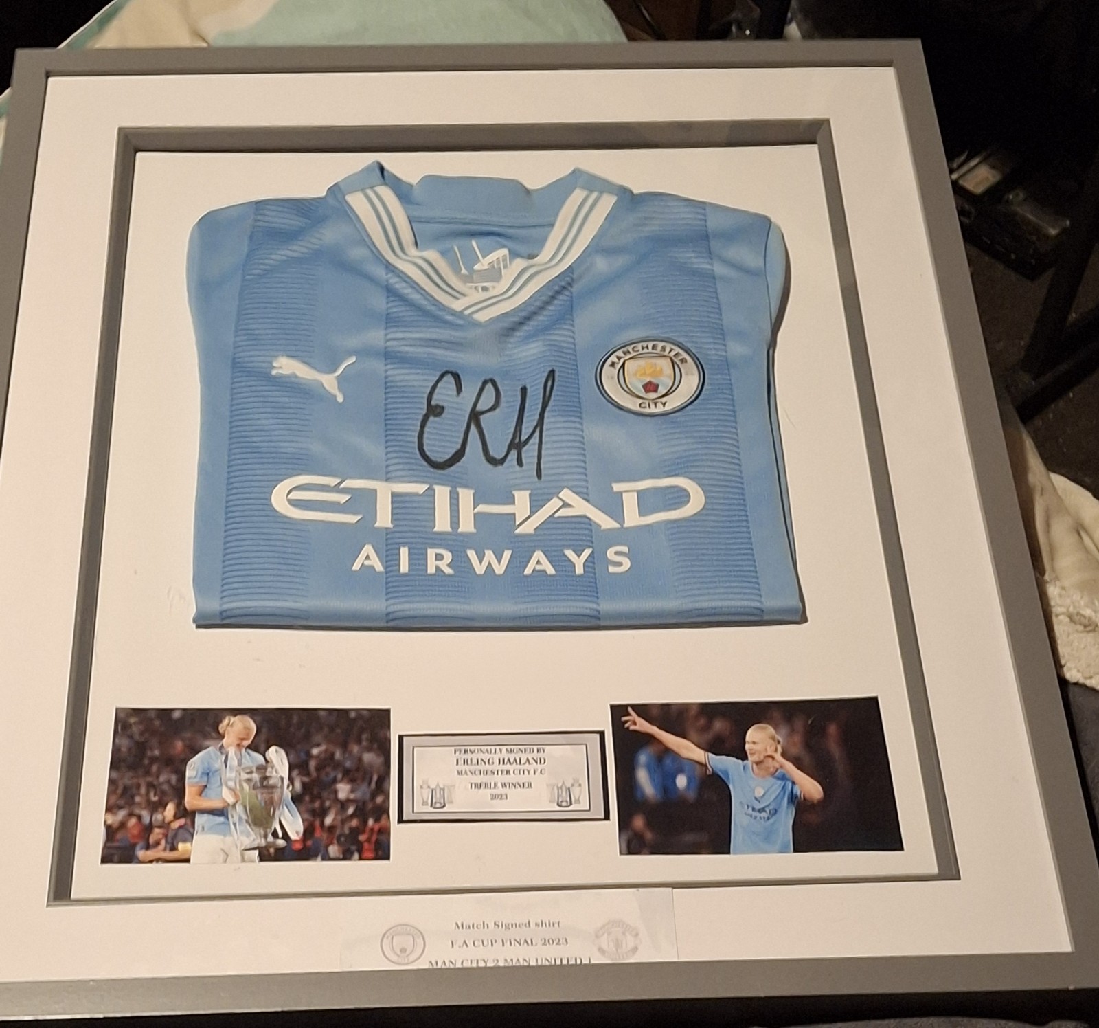 Manchester City Signed Football Shirt. ERLING HAALAND signed & Framed Match Got. for sale on Ebay