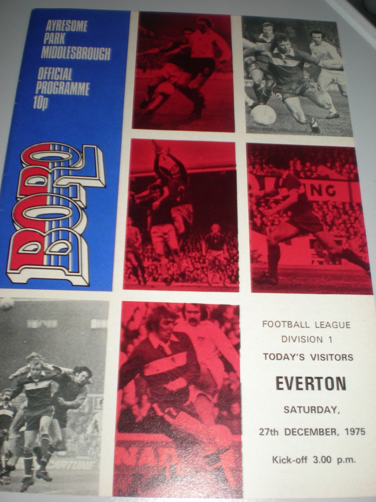 MIDDLESBROUGH v EVERTON, 27th DECEMBER 1975, NO WRITING/STAPLES, MINT CONDITION. for sale on Ebay