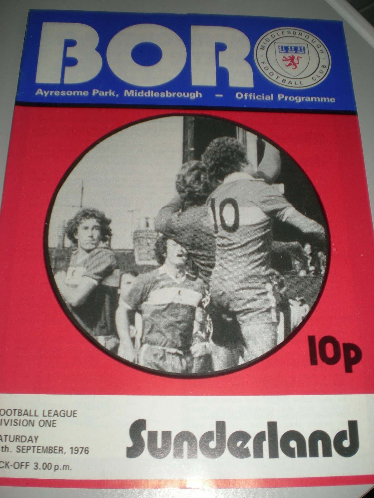 MIDDLESBROUGH v SUNDERLAND,  11th SEPT 1976, NO WRITING/STAPLES. MINT CONDITION. for sale on Ebay