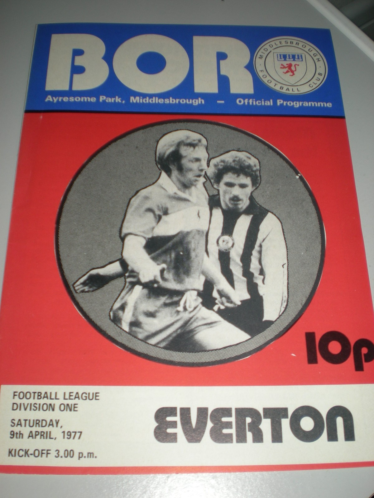 MIDDLESBROUGH v EVERTON,  9th APRIL 1977,  NO WRITING/STAPLES,  MINT CONDITION. for sale on Ebay
