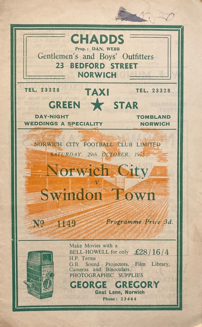 Norwich City v Swindon Town Div 3 (S) 1955/56 for sale on Ebay